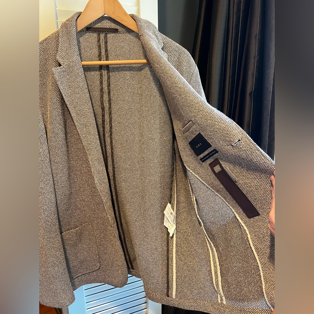 Men's  Herringbone brown white Knit Blazer Zara - Picture 4 of 9